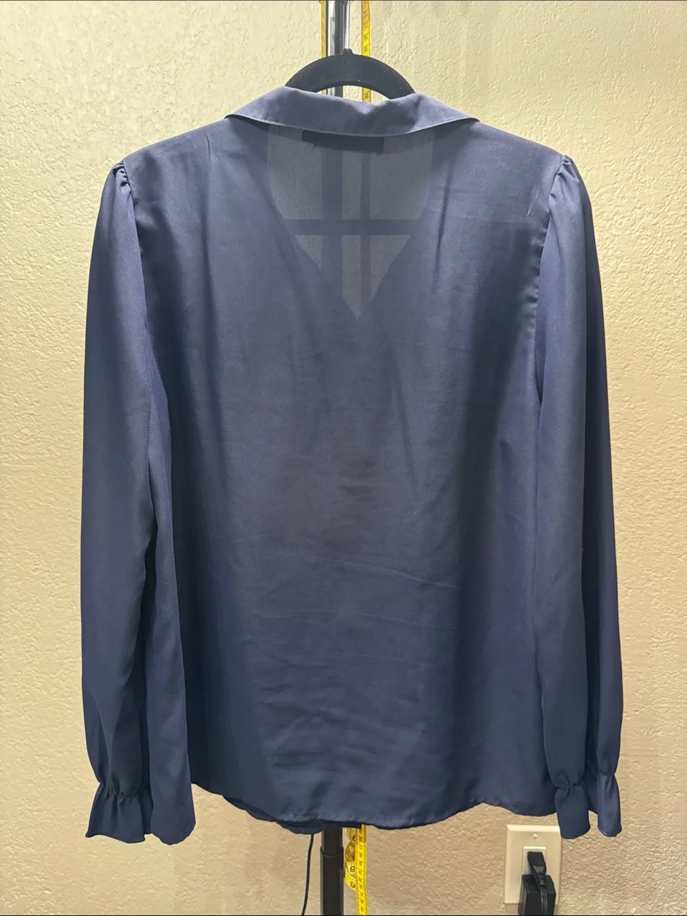 Classic Navy Ruffle-Detail Button Front Blouse - Women's Top